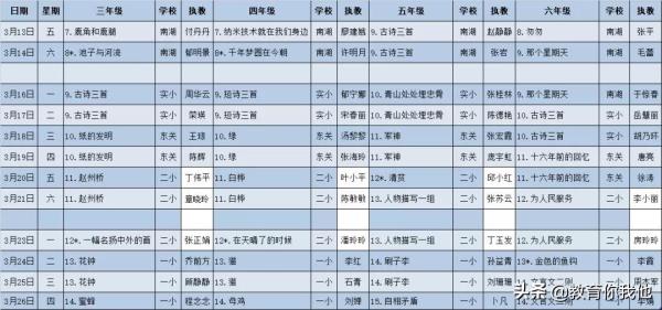 沭阳县第一实验小学六年级课程表