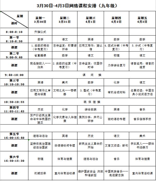 黄冈中学广州增城课程表