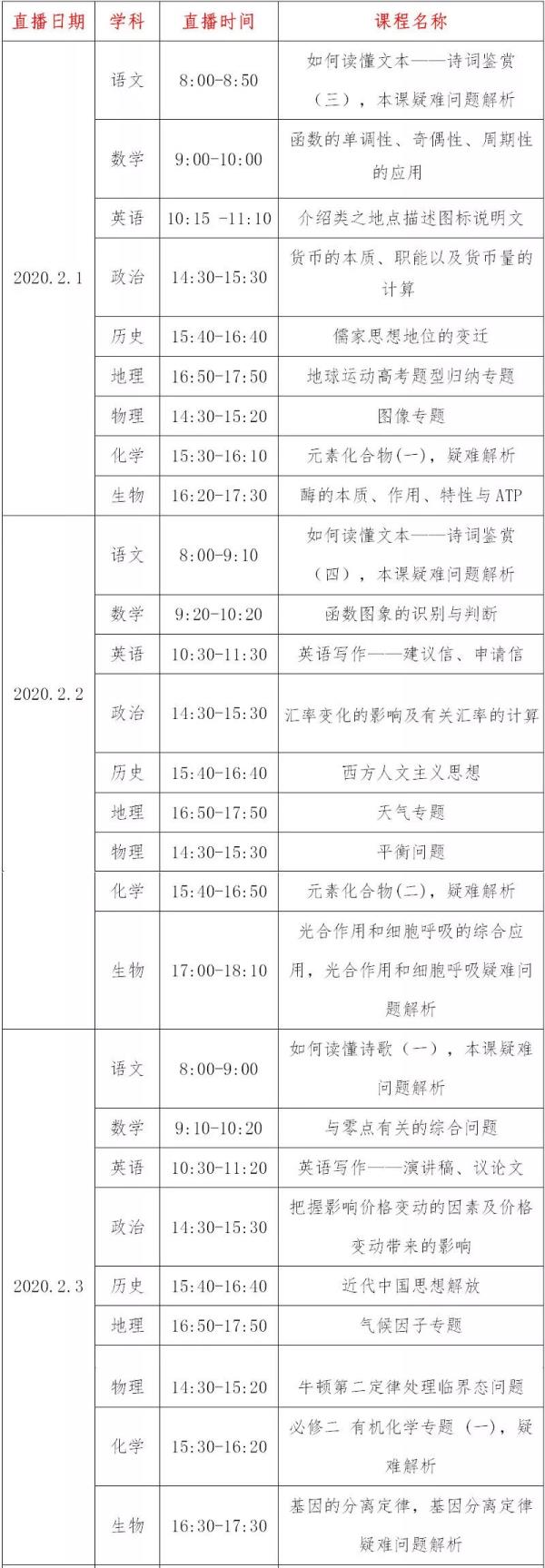 内蒙古中学课程表